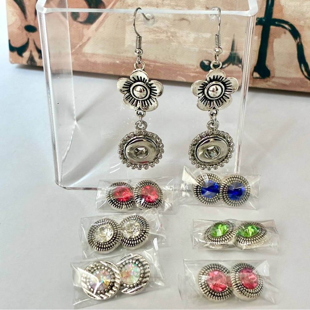 🌻Cute interchangeable Snap Dangle Earrings & 6 pairs of snaps!🌼